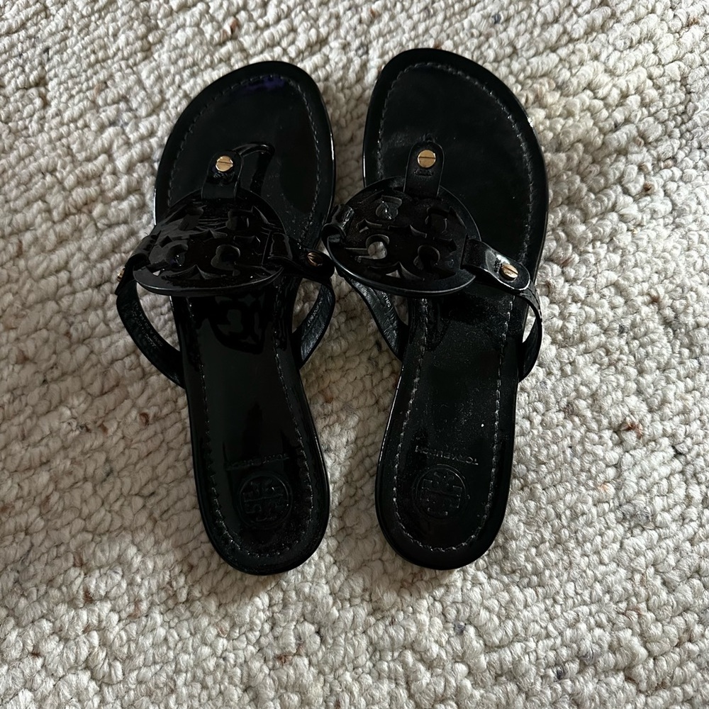 Tory Burch Black Leather Sandals with Cutout Design